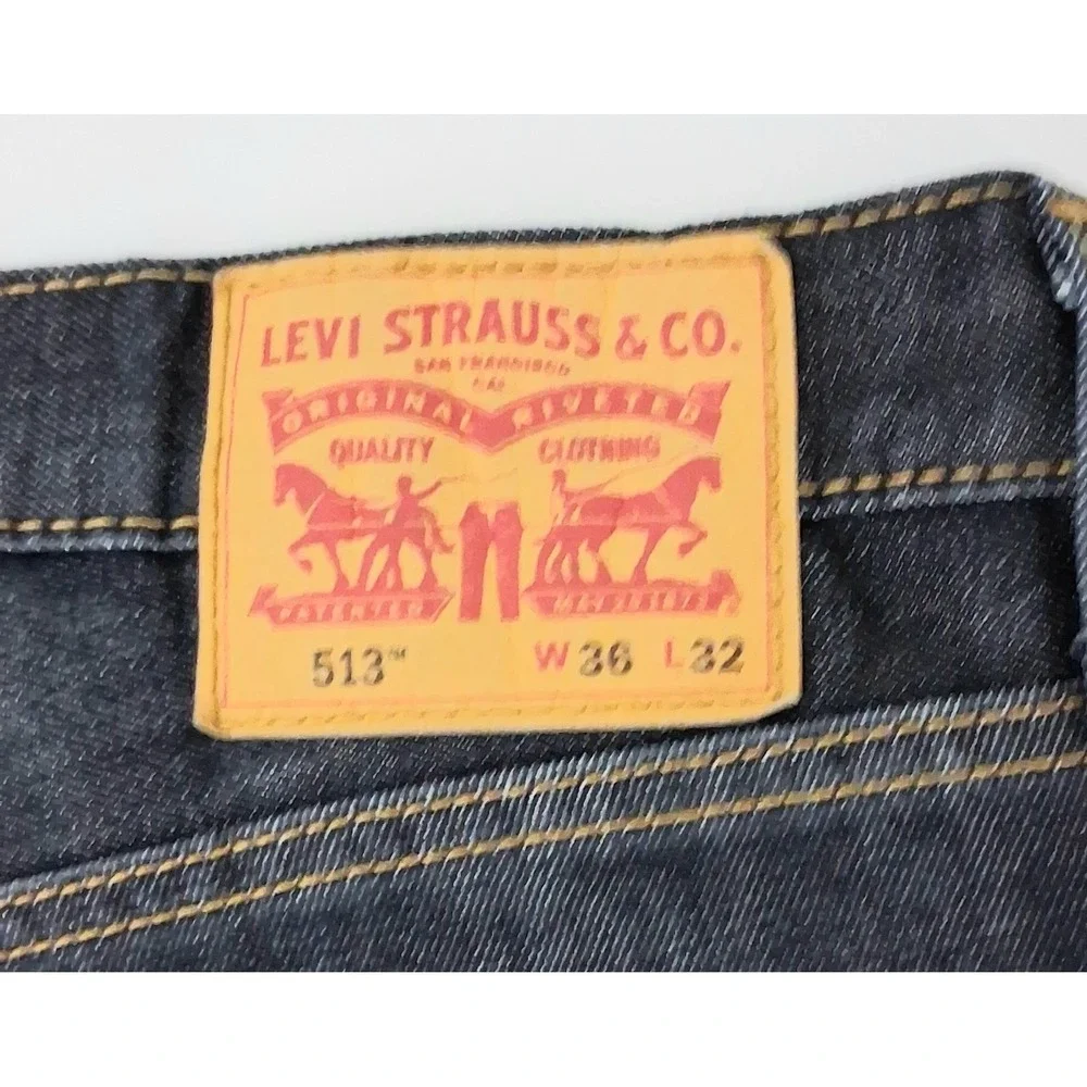 Levi's 513 Jeans Men's Size 36x32 Dark Wash Denim Pockets Zip Pre-owned